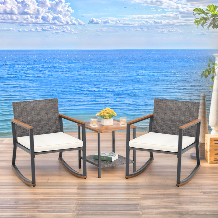 3 Piece Patio Set, Outdoor Furniture Wicker Bistro Set Rattan Chair Conversation Sets with Coffee Table and Cushions