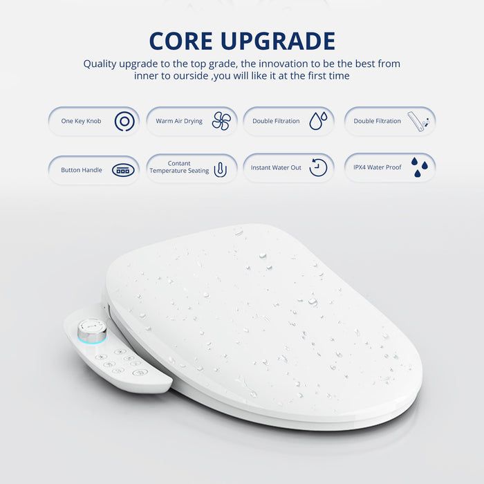 WOod-it Smart Bidet Toilet Seat with Wireless Remote and Side Panel, Multiple Spray Modes, Adjustable Heated Seat, Warm Water and Air Dryer, Auto LED Nightlight