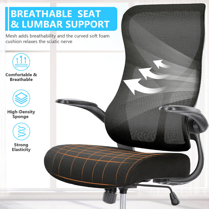 Bigleap Ergonomic Office Chair, High Back Computer Chairs with Flip-up Arms for Bedroom, Study, Work, Black