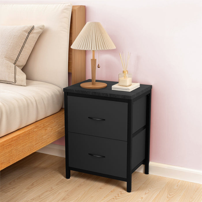 Nightstand Set of 2- Fabric Storage Tower with Wooden Top