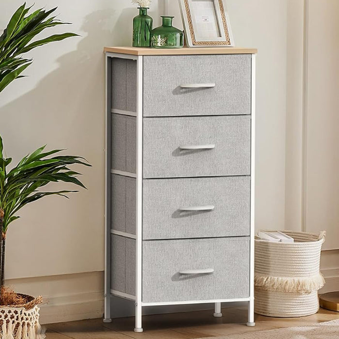 Bigleap 4 Drawer Dresser with Wood Top, Fabric Storage Tower & Tall Chest for Bedroom, Living Room, Hallway Organization, Light Gray