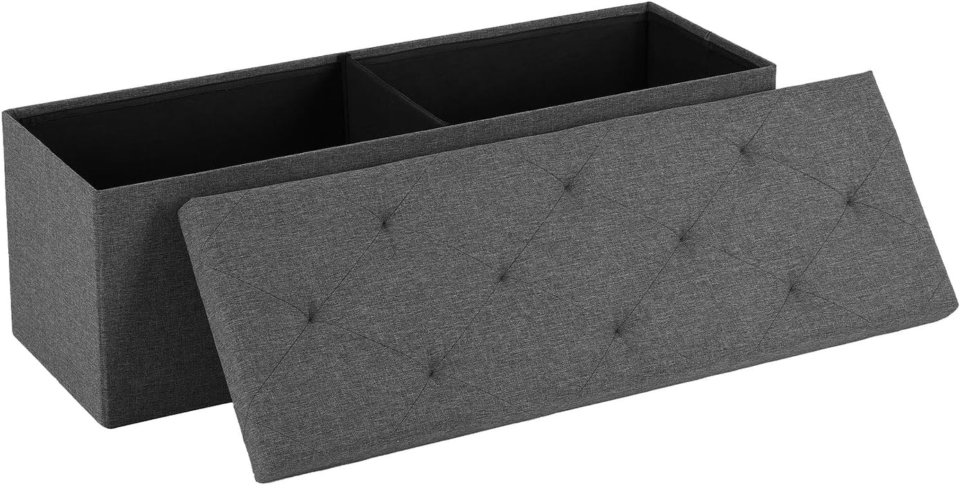 【Foldable Design】Sybels 43 in Storage Ottoman Bench, Padded Seat Foot Rest Stool, End of Bed Storage Chest for Bedroom & Living Room, 660lbs Capacity, Gray