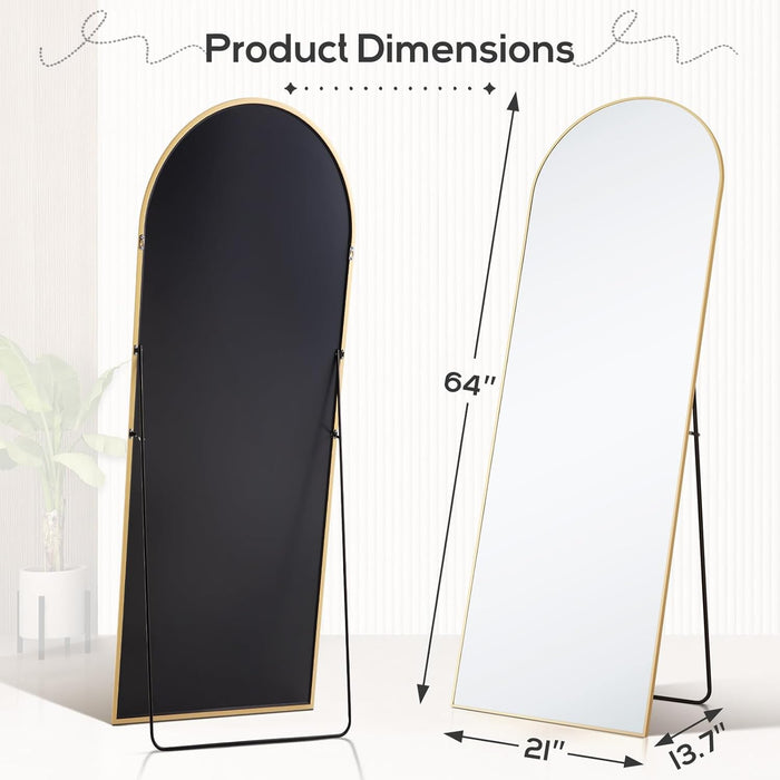 21"x64" Arched Mirror Full Length, Body Wall Mirrors with Shatter-Proof Glass, Floor Standing, Hanging or Leaning, Large Tall Arch Mirror with Stand Aluminum Alloy Frame for Bedroom Cloakroom