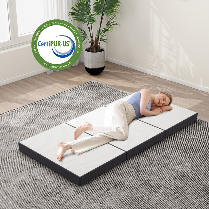 Simenmax Folding Mattress 4 Inch Tri Folding Memory Foam Mattress, Portable Trifold Mattress Topper with Breathable Cover, Foldable Floor Mattress Guest Bed for Camping, Travel, Twin
