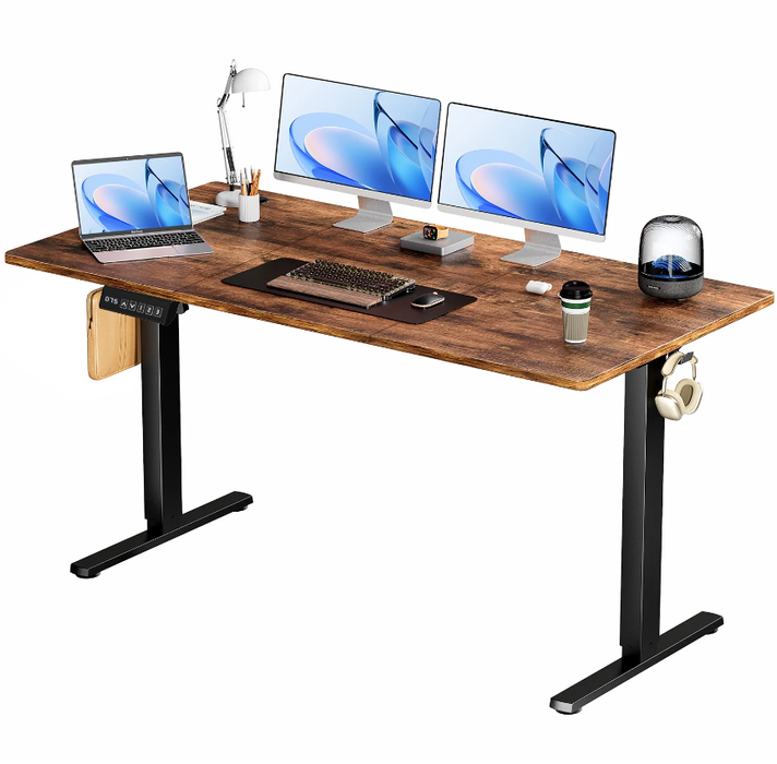TINKLE WELL Updated Electric Standing Desk, 63 x 24'' Adjustable Height Electric Standing Computer Desk, Ergonomic Workstation with 3 Memory Controller, Bamboo Texture