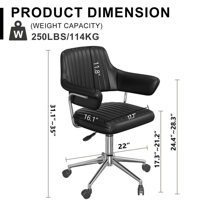 Office Desk Chair, Modern Cute Rolling Vanity Swivel Task Chairs with Wheels, Comfortable Back Seat for Home, Bedrooms, Office, Study, Student, Adults, Make-up, Dressing Room,Black