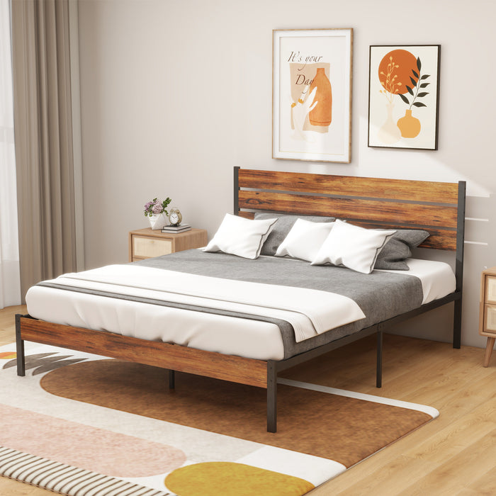 Simenmax Full Size Bed Frame with Headboard, Mattress Foundation with All Sturdy Metal Support, Under Bed Storage, No Box Spring Needed, Rust Brown