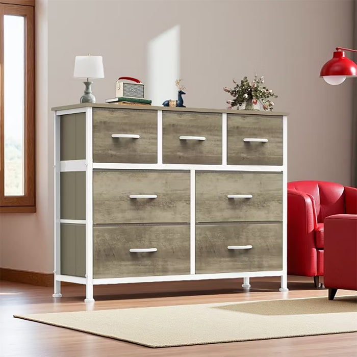 Bigleap 7 Drawer Dresser TV Stand, Dresser with Metal Frame and Wood Top, Chest of Drawers for Bedroom, Living Room,Oak