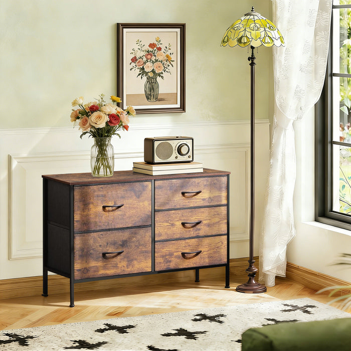 Bigleap 5-Drawer Fabric Dresser, Wide Storage Organizer Dresser for Bedroom, Living Room & Closet,Brown