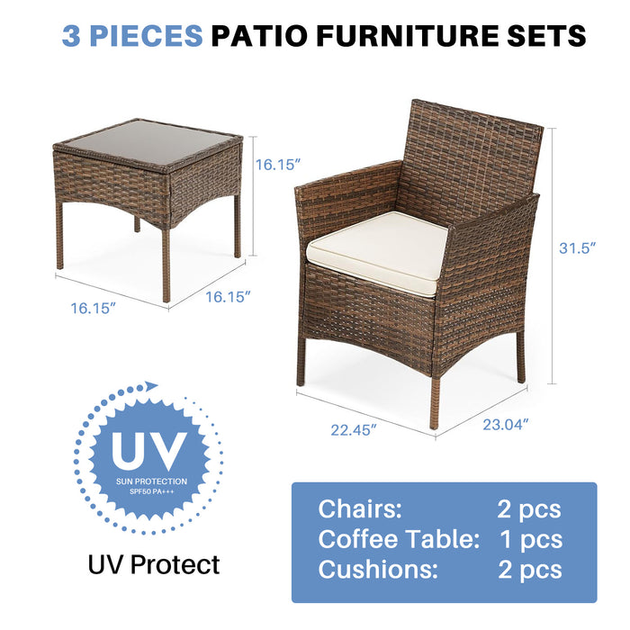 Simenmax Patio Furniture Set 3 Pieces, Outdoor Wicker Furniture with Coffee Table, Modern Rattan Patio Chairs Conversation Sets with Sofa for Garden, Terrace, Porch, Balconies, Lawns, Black
