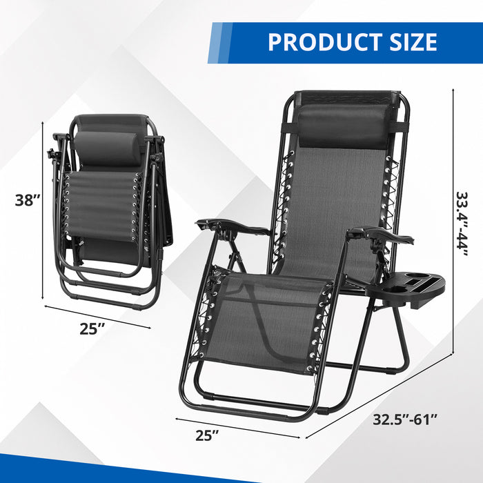Beddle Zero Gravity Chair Outdoor Lounge Chair, Set of 2 Portable Recliner Beach Camping Patio Outdoor Folding Lounge Chair with Cup Holder Trays