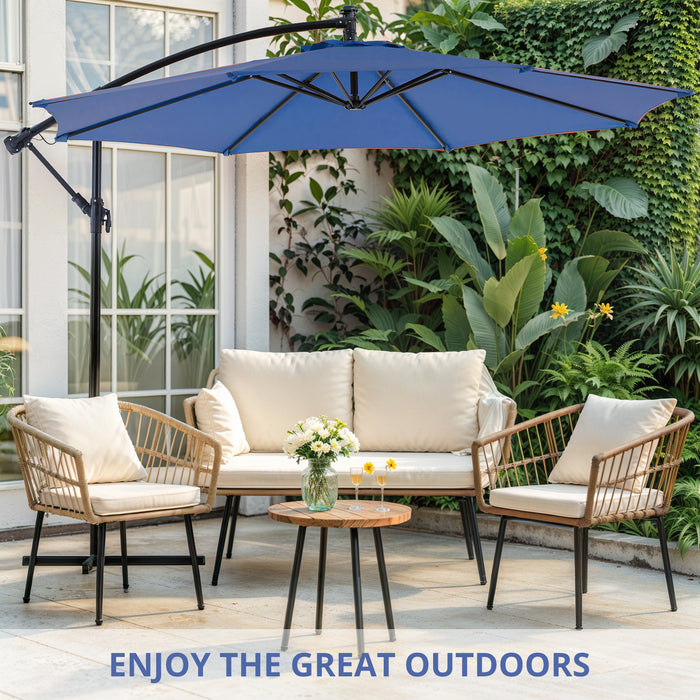Simenmax 10ft Offset Umbrella Cantilever Patio Hanging Umbrella Outdoor Market Umbrella with Crank Suitable for Garden, Lawn, backyard and Deck,Blue