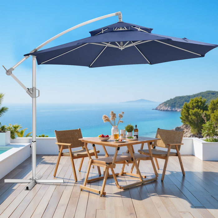 Bigleap 2 Tiers 10ft Offset Umbrella Cantilever Patio Hanging Umbrella Outdoor Market Umbrella,Dark Blue