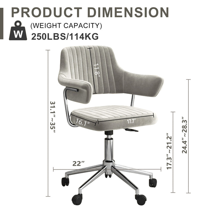 Office Desk Chair, Modern Cute Rolling Vanity Swivel Task Chairs with Wheels, Comfortable Back Seat for Home, Bedrooms, Office, Study, Student, Adults, Make-up, Dressing Room,Light Gray