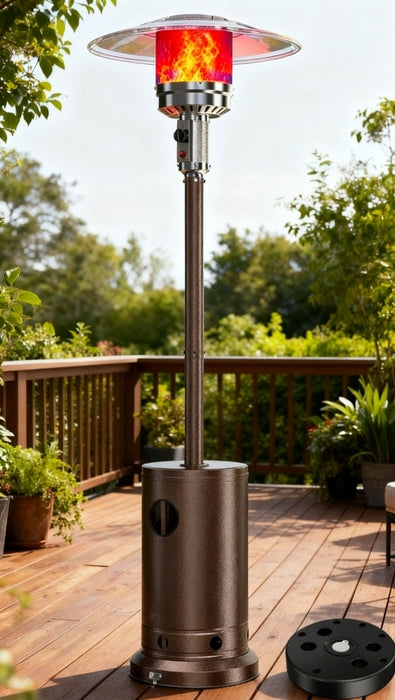 Dozzle 48,000 BTU Propane Patio Heater with Sand Base, Wheels & Auto Safety Shut-Off，and Wind-Resistant Double-Layer Steel