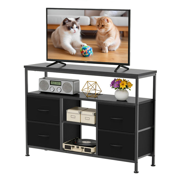 Bigleap Smart LED TV Stand with Charging Station & 4 Drawers – Fits 50 Inch TV, Adjustable Feet, Modern Media Console for Living Room & Bedroom, Black