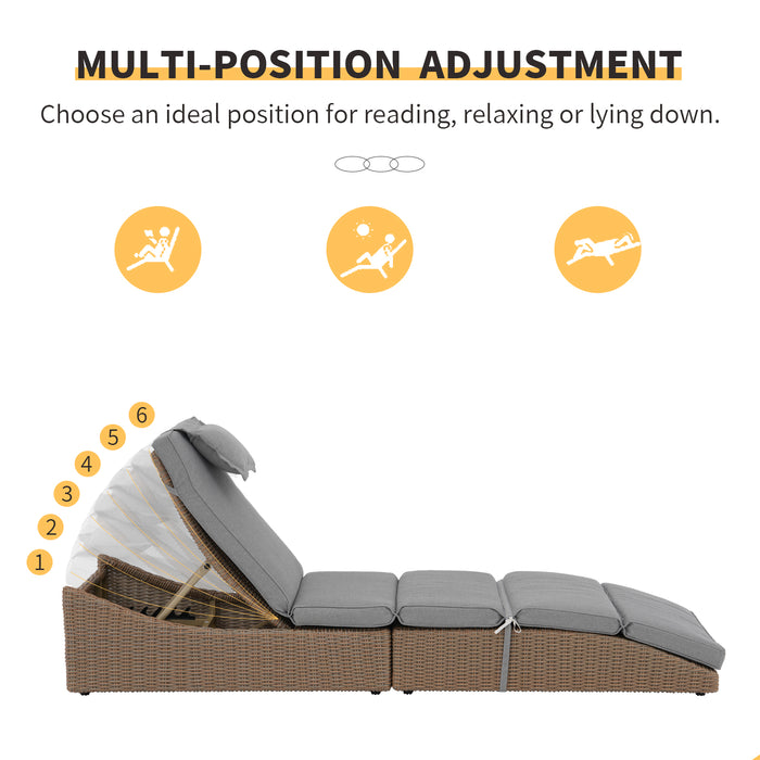 Pre-Assembled Outdoor PE Wicker Chaise Lounge, Waterprrof Patio Folding Lounge Chairs, Outside Poolside Lounger, Rattan Recliners with Adjustable Backrest for Garden, Poolside, Balcony - 1 Pack