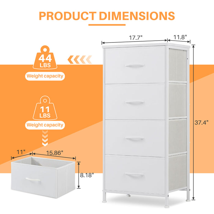 Simenmax 4 Storage Dresser for Bedroom, Wide Fabric Closet Chests Organizer Tower Furniture with Wooden Top Metal Frame for Clothes, Room, Living Room, Hallway, Entryway, White