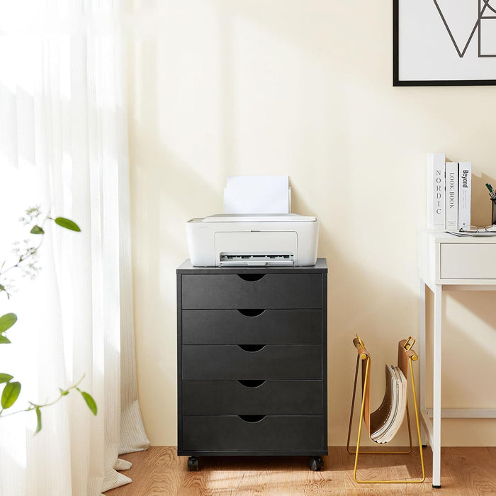 TINKLE WELL 5 Drawer Wooden Rolling File Cabinet, Mobile Compact Storage Dresser for Home Office Organization
