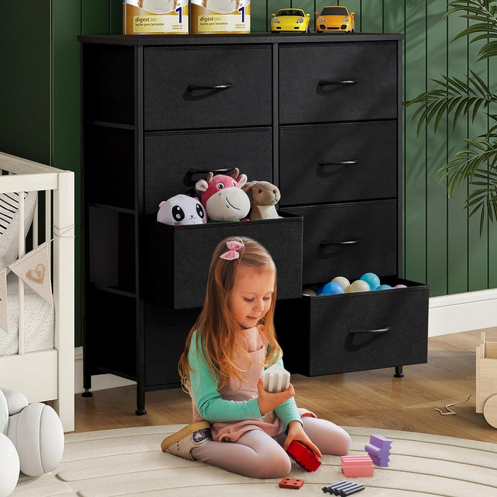 Bigleap 8 Drawer Dresser, Tall Chest Of Drawers Nightstand Storage Tower Storage Dresser Fabric Dresser With Wood Top for Living Room, Bedroom, Hallway, Nursery, Black