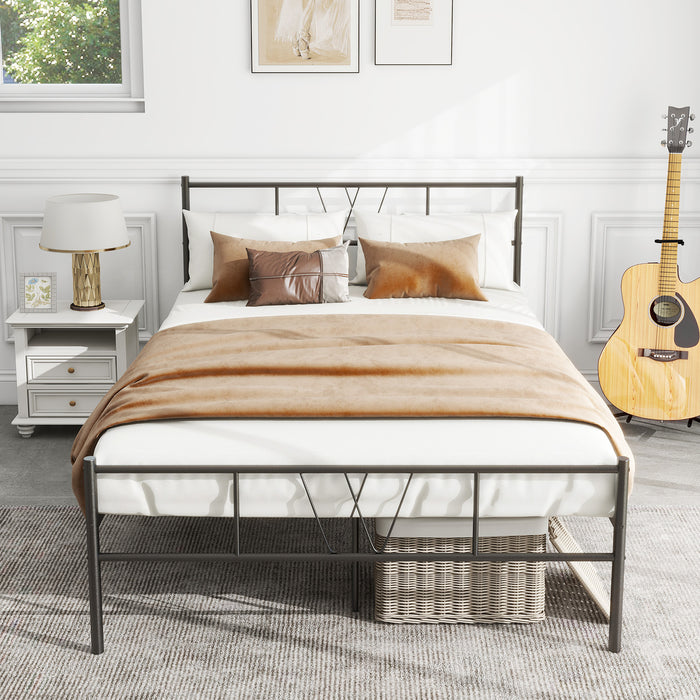 Full Size Metal Platform Bed Frame, Heavy Duty Mattress Foundation with Steel Slats Support, No Box Spring Needed, Black