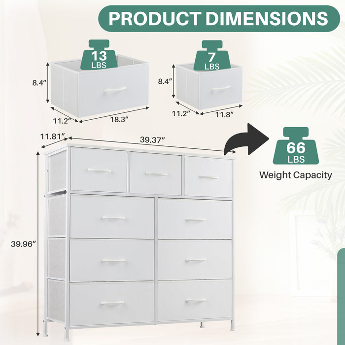 TINKLE WELL Wide 7/8/9 Drawer Fabric Dresser, Soft Storage Unit with Bins for Clothes, Toys, Linens, Fits Bedroom, Living Room, Hallway