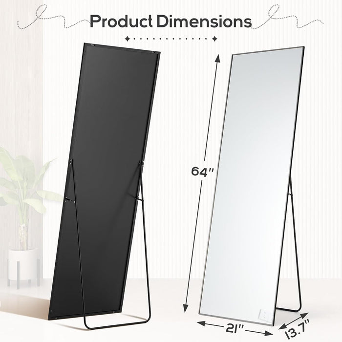 Bigleap 21"x64" Mirror Full Length, Body Wall Mirrors with Shatter-Proof Glass, Floor Standing, Hanging or Leaning, Large Tall Mirror with Stand Aluminum Alloy Frame for Bedroom Cloakroom