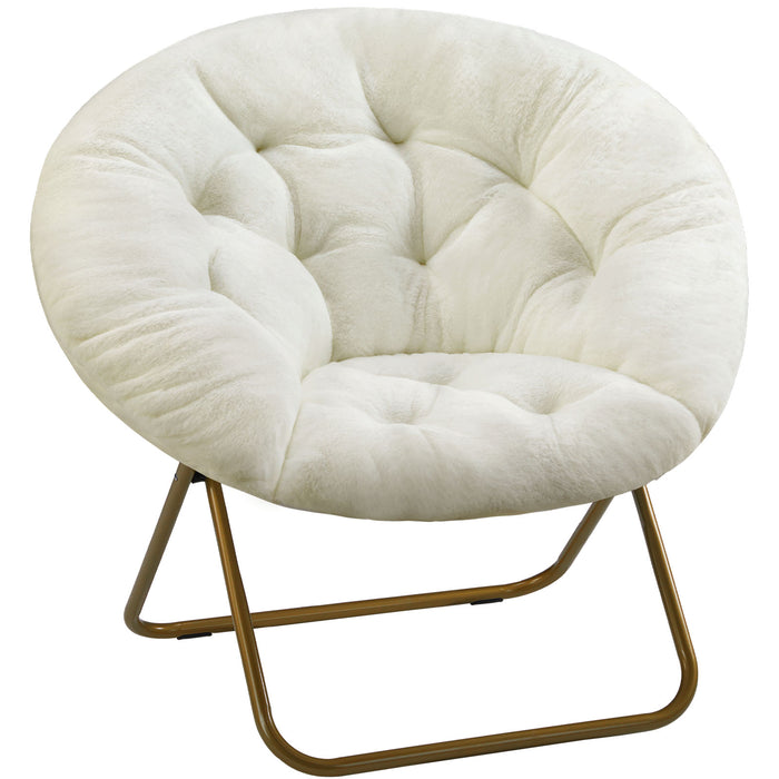Sybels Cozy Saucer Chair: XL faux fur lounger for bedrooms, dorms & gaming，Foldable moon/mushroom design saves space， White