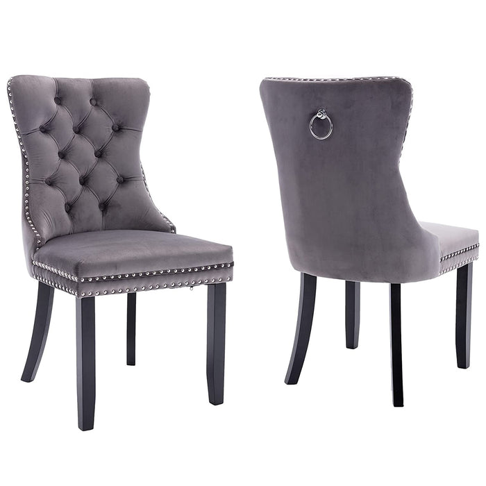 Set of 2 Dining Chairs, High End Velvet Upholstered Dining Chairs, Tufted Dining Chairs with Ring Back and Nailhead Trim-Gray