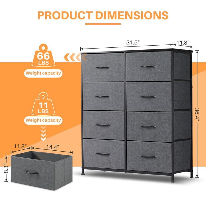Simenmax 8 Dresser for Bedroom Fabric Dresser Chest of Closets Storage Units Organizer Tower Wooden Top Shelf for Bedroom, Hallway, Entryway, Closet