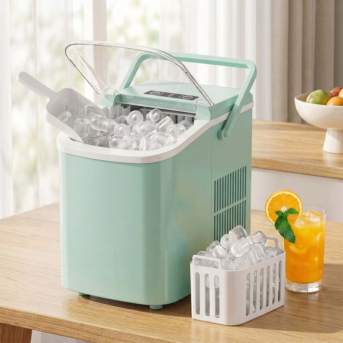 TINKLE WELL Ice Maker Machine, Countertop Portable Ice Maker with Handle, 26 lbs/Day Bullet Ice Cubes, Self-Cleaning Ice Machine with Basket and Scoop for Home, Party, RV, Camping