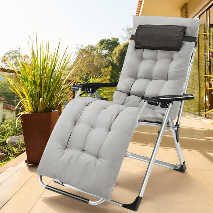 Simenmax Zero Gravity Chair, Reclining Camping Lounge Chair for Indoor, Reclining Patio Chairs with Cup Holder Trays and Removable Cushion, Folding Recliner for Outdoor,Gray