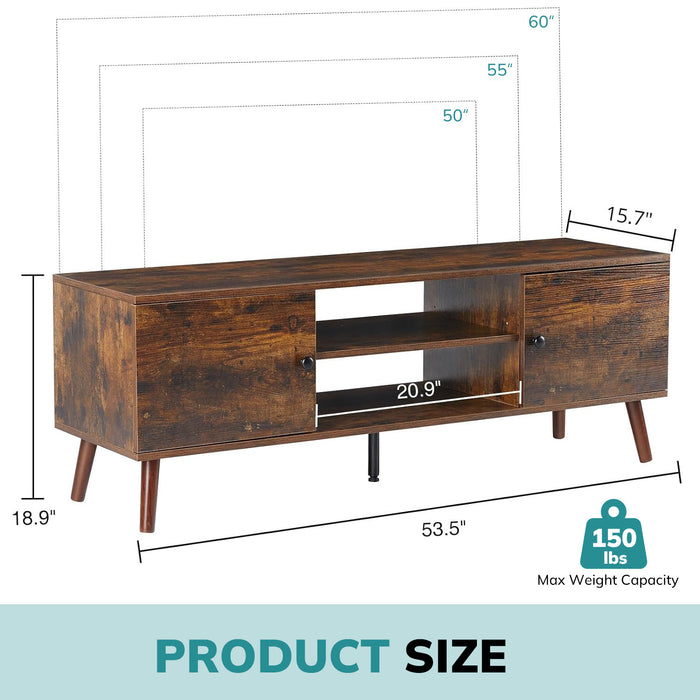 Simenmax TV Stand for 55 60 inch TV, Modern Mid Century Entertainment Center with Storage, Brown
