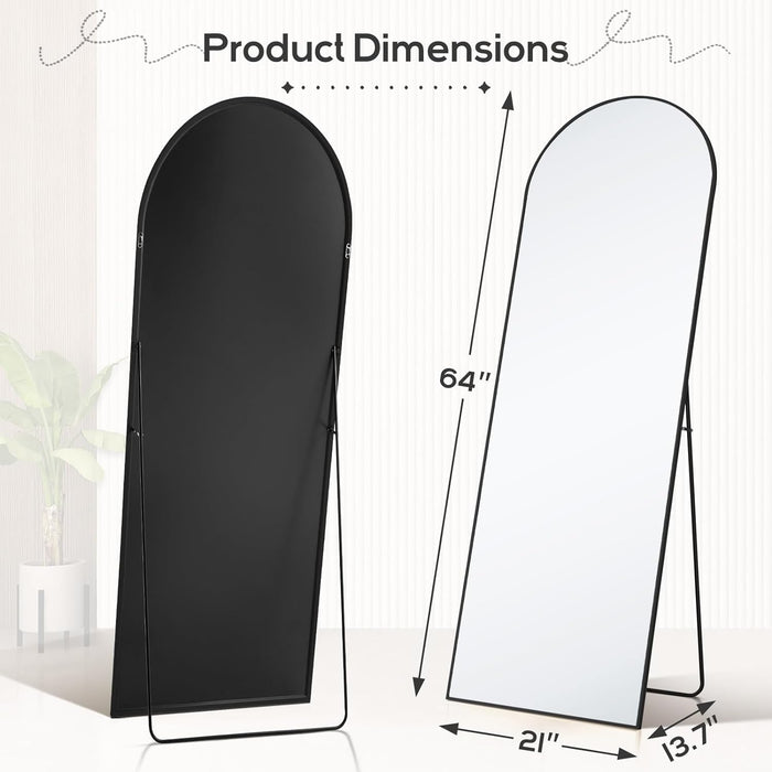 21"x64" Arched Mirror Full Length, Body Wall Mirrors with Shatter-Proof Glass, Floor Standing, Hanging or Leaning, Large Tall Arch Mirror with Stand Aluminum Alloy Frame for Bedroom Cloakroom