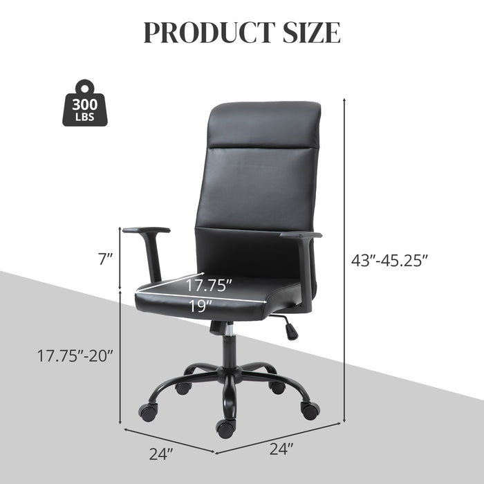 Daily Office Chair - Leather Office Chair with Swivel, Lumbar Rest, and Adjustable Armrests - Comfortable Seating for Improved Posture and Productivity - Black
