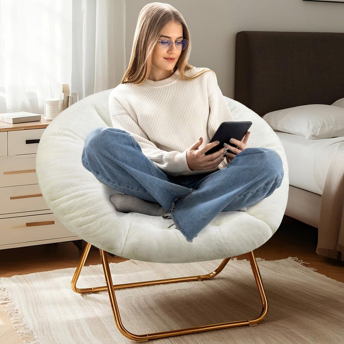 Simenmax Folding Saucer Chair,Portable Folding Soft Moon Chair for Bedroom, Dorm Rooms, Apartments, Lounging, Garden, Pink