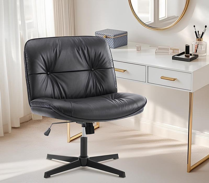 TINKLE WELL Swivel Office Chair, Armless Computer Chair, Sturdy Criss-Cross Base, Adjustable Height, PU Leather Wide Seat, Black