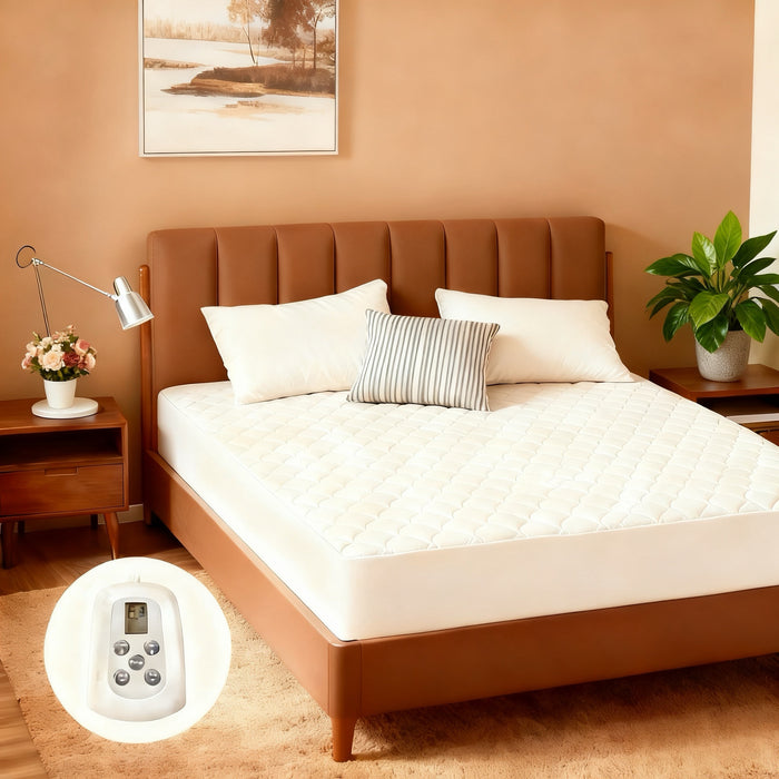 Sybels Ultra-Comfort Quilted Heated Mattress Pad | Twin Size | 12 Heat Settings & Timer | Deep Pocket Design | ETL Certified (75×39")