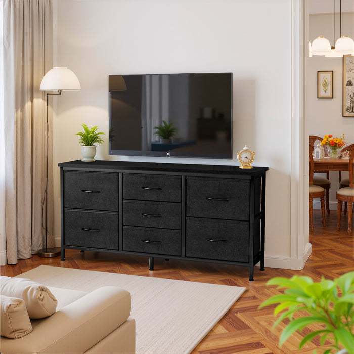 Simenmax 7-Drawer Fabric TV Stand & Storage Dresser – Versatile Media Console for Living Room, Bedroom, and Small Spaces, Black