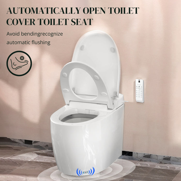 Smart Toilet with Built-in Bidet Seat, Tankless Toilet with Foot Touching Lid Opening, Auto Lid Closing and Flushing, Heated Seat, Remote Control