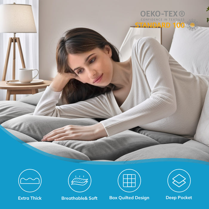 Twin Size Mattress Pad, Extra Thick Mattress Pad/Topper 8-21" Deep Pocket Soft Down, Fill Mattress Protector Pillow Top Mattress Cover(Grey)
