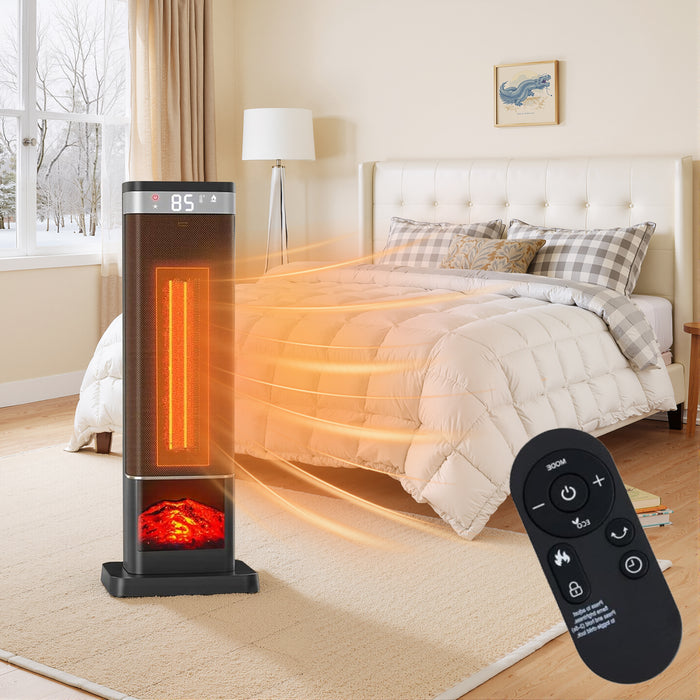 TINKLE WELL 23/24" Indoor Space Heater with Remote & Thermostat, 3/7 Light Modes, 60/70° Oscillation, Up to 99°F Portable Electric Heater with Tip-Over Protection, Black
