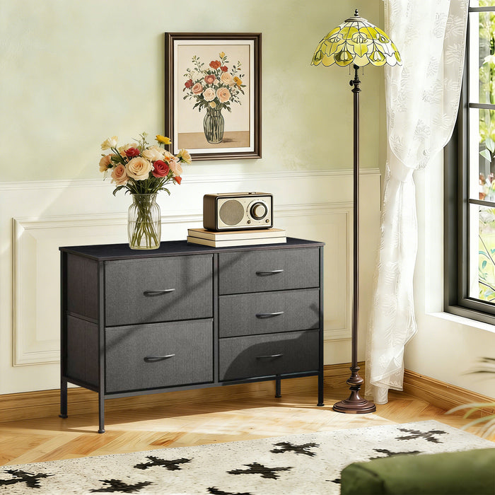 Bigleap 5-Drawer Fabric Dresser, Wide Storage Organizer Dresser for Bedroom, Living Room & Closet,Black