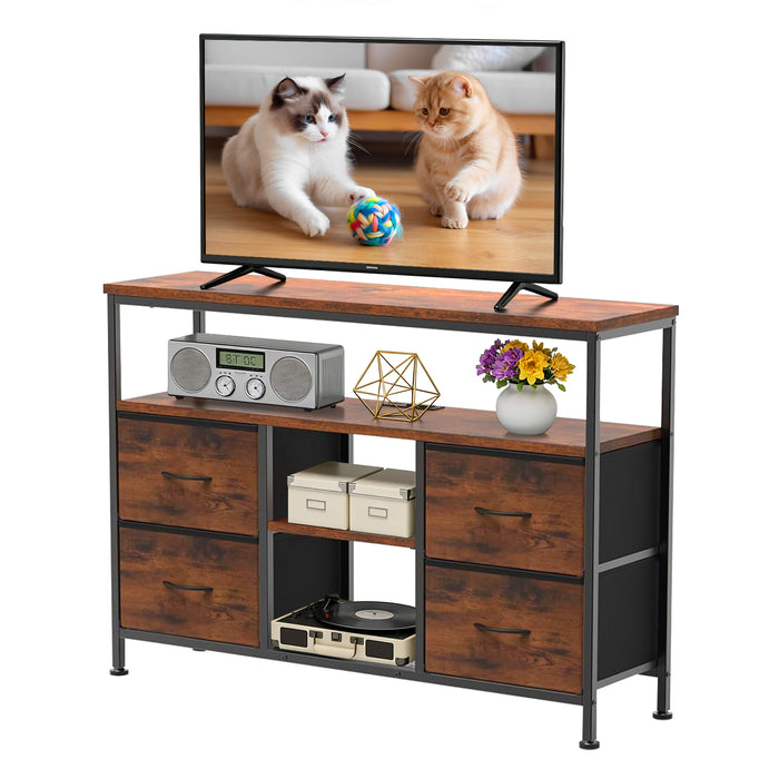 Bigleap Smart LED TV Stand with Charging Station & 4 Drawers – Fits 50 Inch TV, Adjustable Feet, Modern Media Console for Living Room & Bedroom, Brown