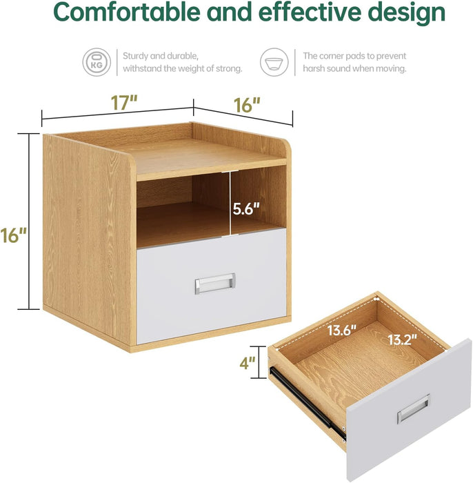 TINKLE WELL Modern Nightstand, Solid Hardwood with Drawer & Open Shelf, Natural Farmhouse Maple Wood Finish, Bedside Table for Bedroom