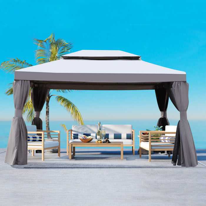 SIMENMAX 10x13 Ft Patio Gazebo,Outdoor Gazebo Canopy with Mosquito Netting and Curtains,Sturdy Soft Top Gazebo