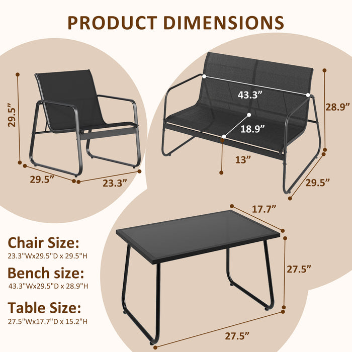 TINKLE WELL 3/4-Piece Outdoor Rocking Bistro Set – Textilene Rocking Chairs with Glass-Top Table for Porch, Lawn, Balcony, Black
