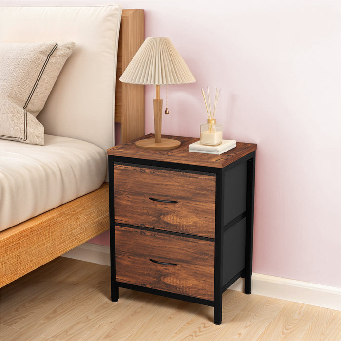 Nightstand Set of 2- Fabric Storage Tower with Wooden Top