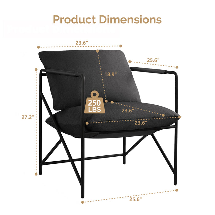 Sling Accent Chair, Modern Lounge Chair with Sturdy Metal Frame & Soft Cushion, Comfortable Side Chair for Living Room, Bedroom, Office