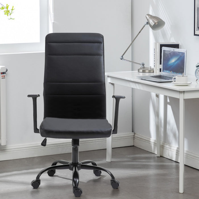 Office Chair High Back, Height Adjustable Rolling Swivel Ergonomic Computer Desk Chair with Arms, Faux Leather, Black